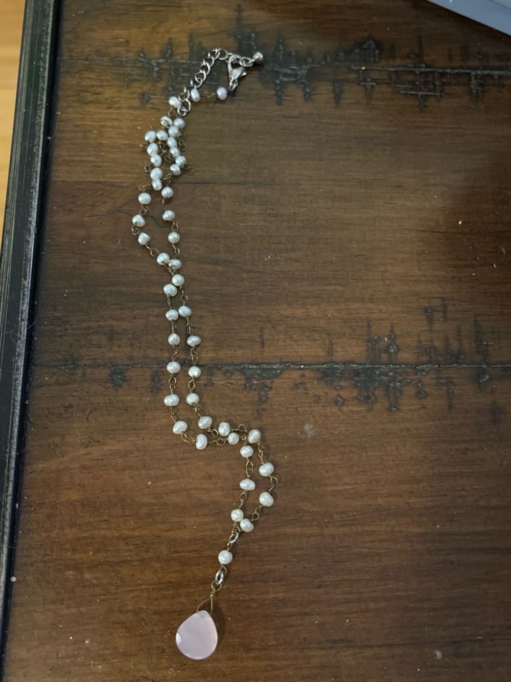 Delicate White Pearl and Pink Drop Pendant Necklace 1742